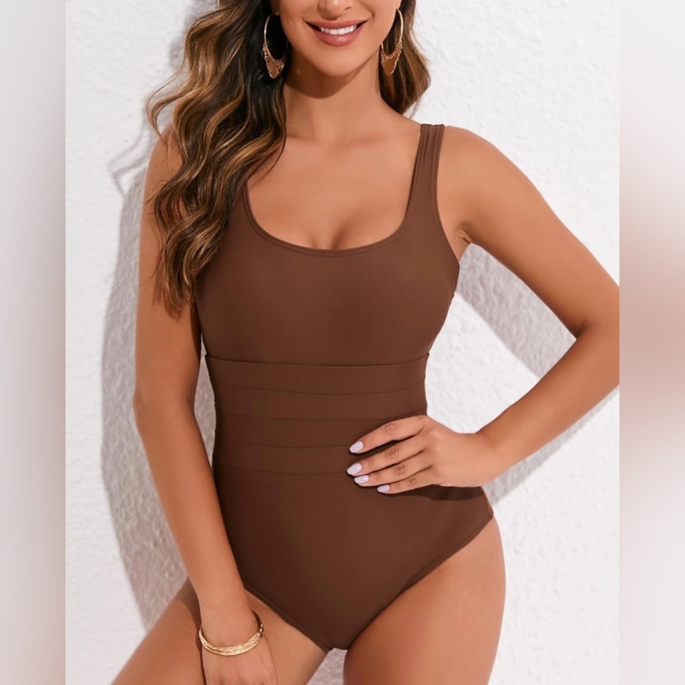 Elegant Brown One-Piece Swimsuit